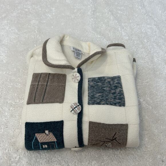 Teddi Jackets & Blazers - VTG 90s Winter Snowflakes Patchwork Applique Fleece Jacket L Cottage Core Soft